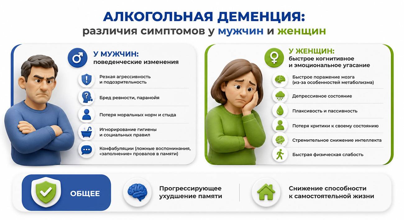 Алкогольная деменция: симптомы у мужчин и женщин &mdash; клиника Наше Здоровье