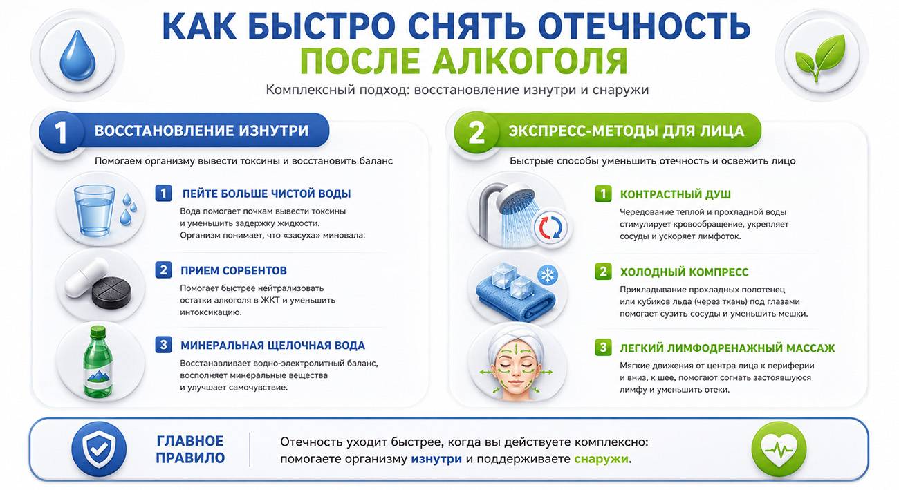 Как снять отёчность после алкоголя &mdash; клиника Наше Здоровье