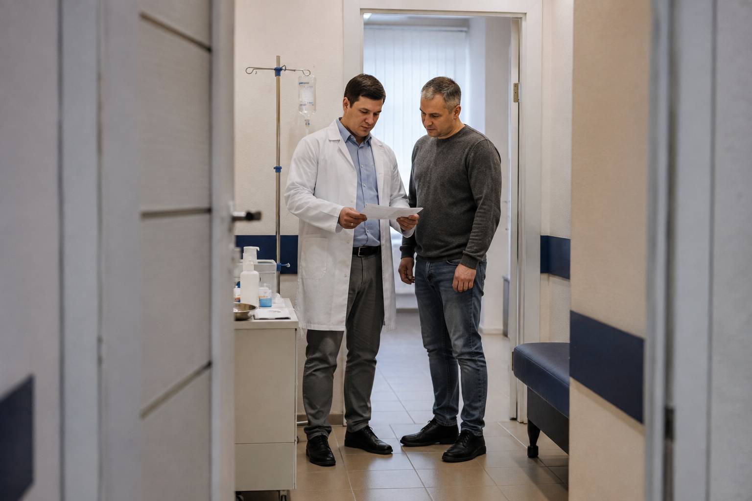 Пациент получает консультацию специалиста по теме выбора реабилитационного центра