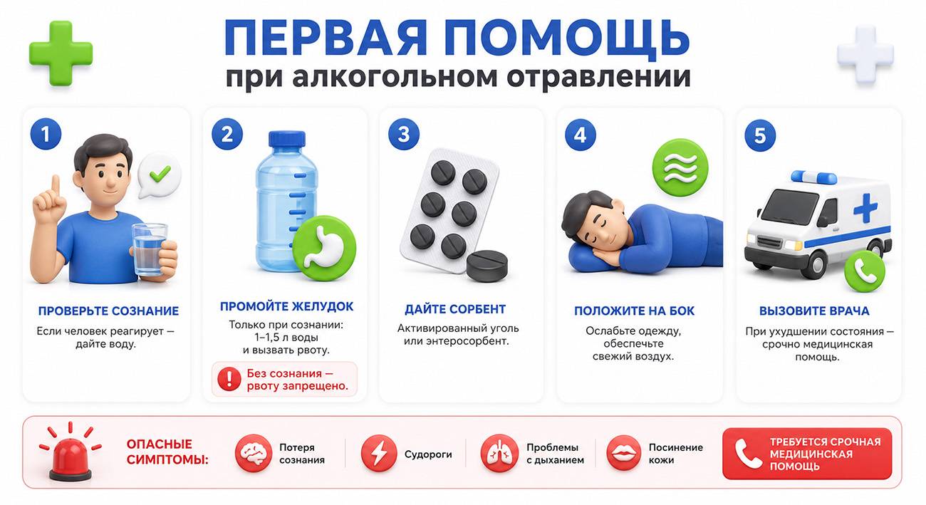 Первая помощь при отравлении алкоголем &mdash; клиника Наше Здоровье