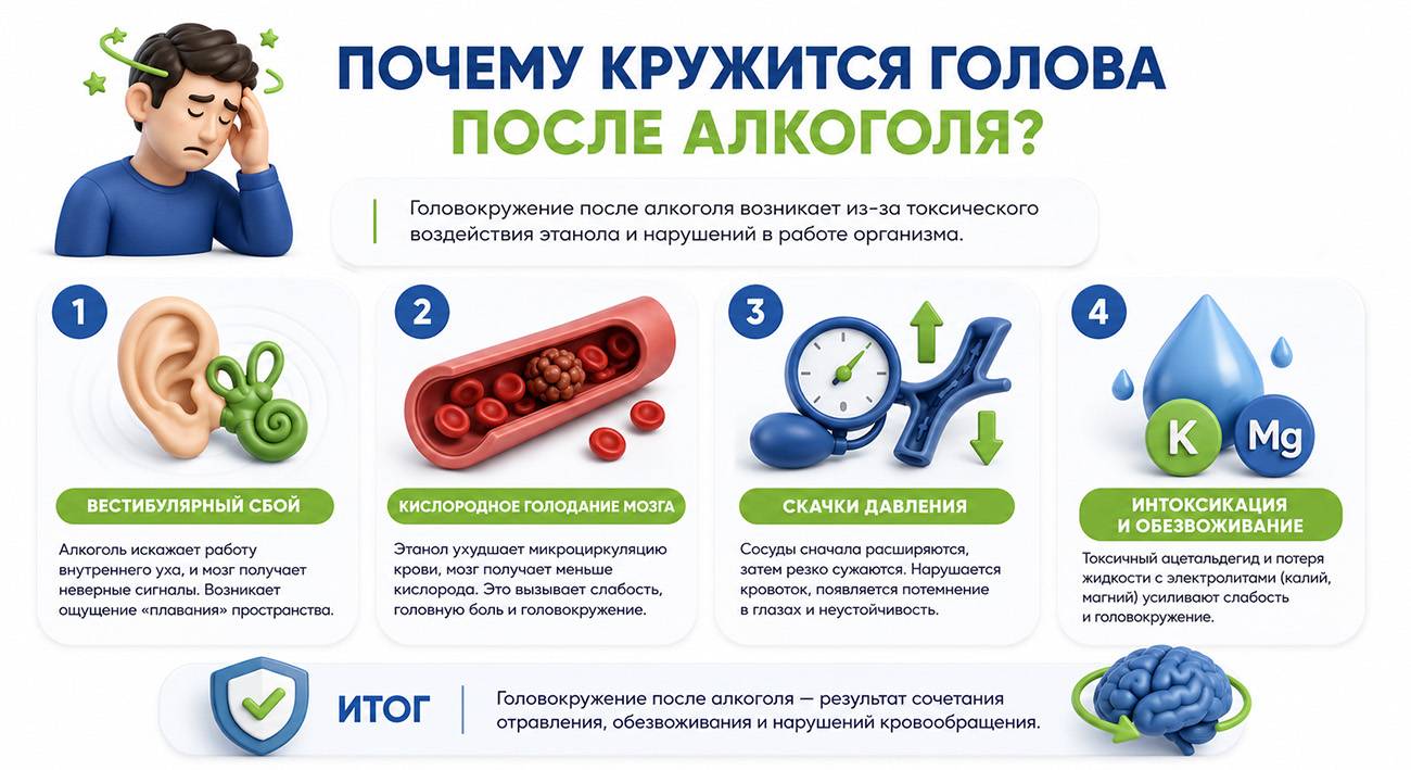 Почему кружится голова после алкоголя &mdash; клиника Наше Здоровье
