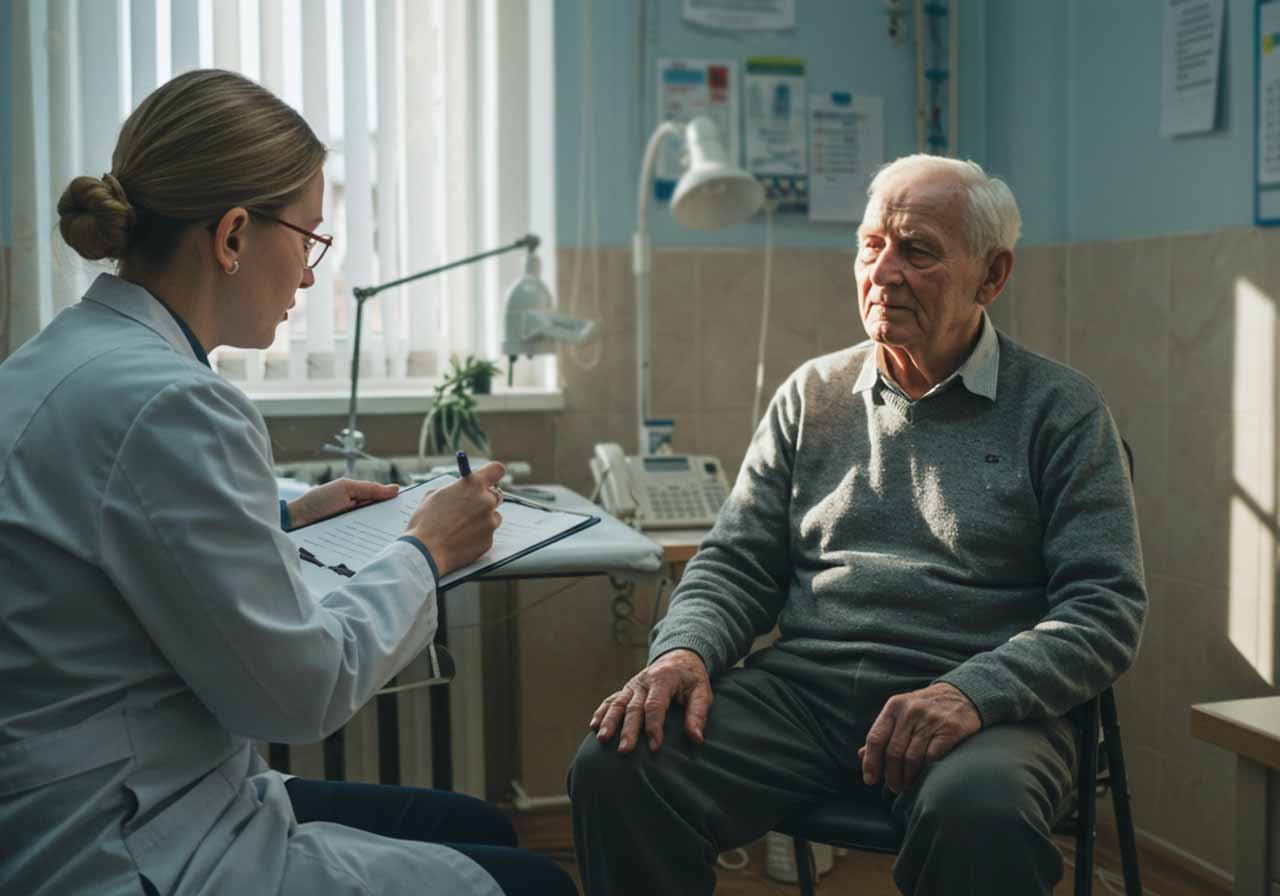 Доктор разговаривает с пожилым мужчиной